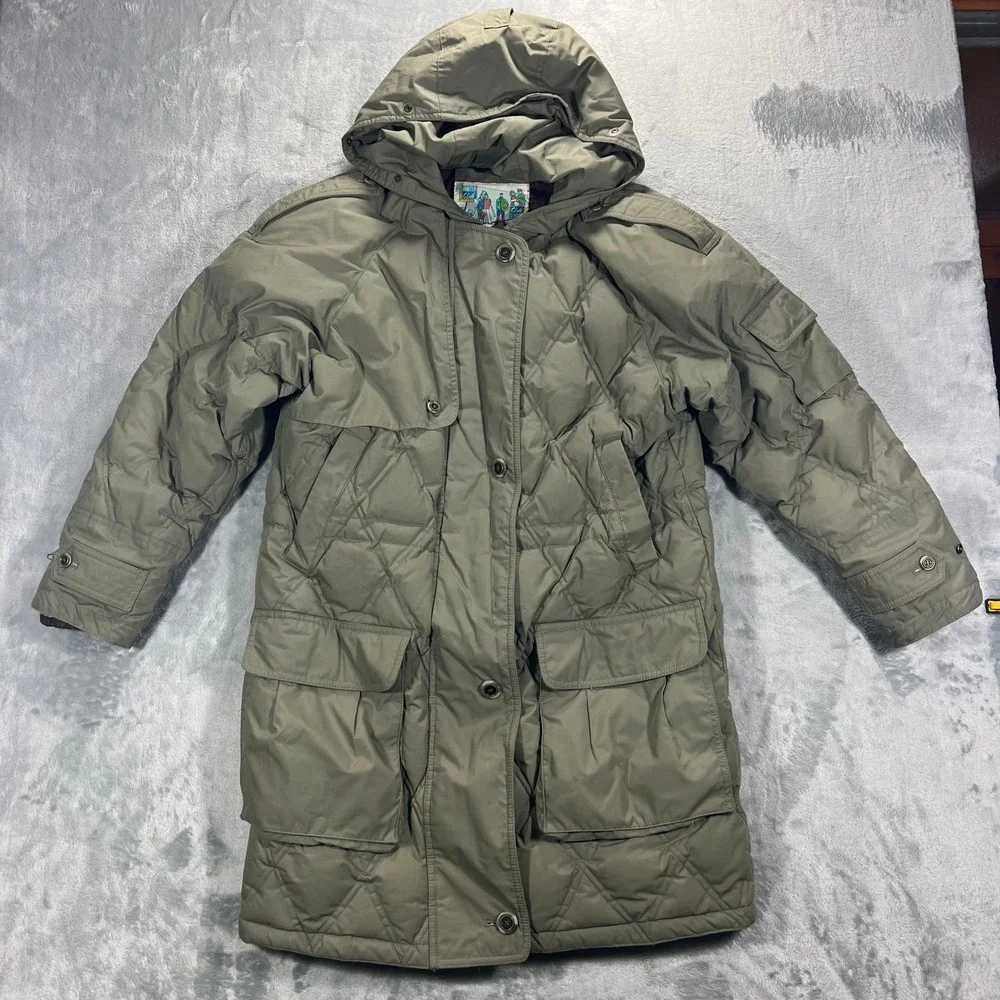 Winter Club Cyclone Down Parka Mens Small Olive Green Quilted Hooded Vintage